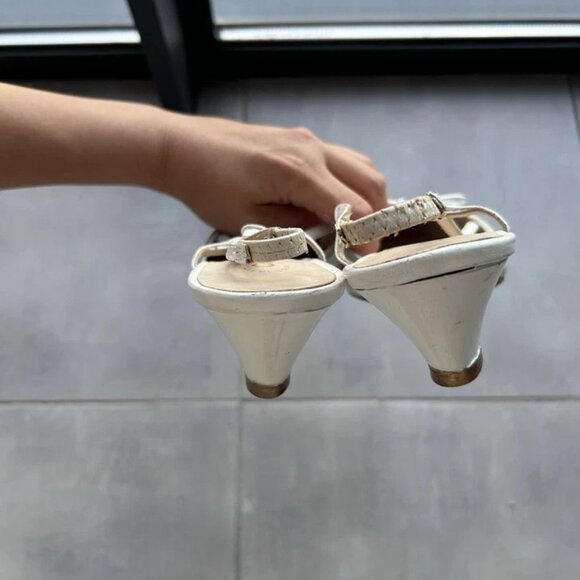 Vtg RARE CHANEL Black White Leather Slingback Mule Heels - Picture 8 of 9